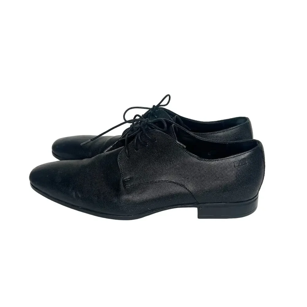 HUGO BOSS Highline Derb Pr1 Textured Leather Derby Shoes Black Mens Size US 10